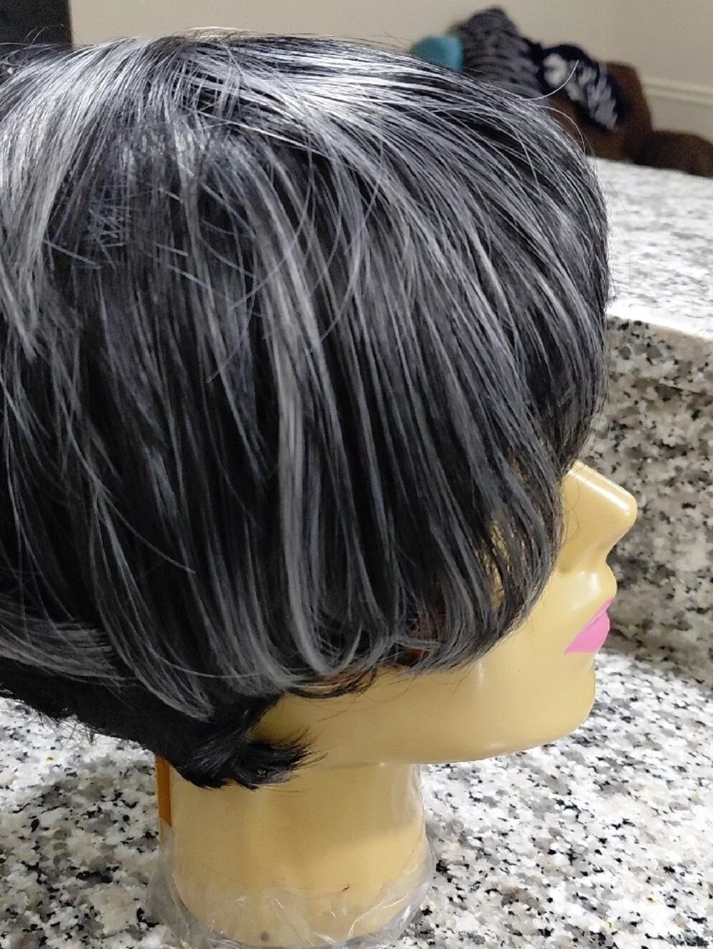 Others Follow Short Black Wig with Gray Highlights
